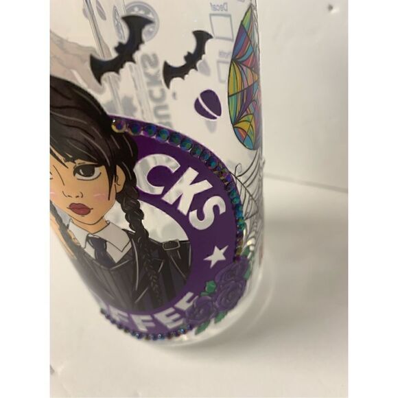 Handmade Beer can shaped glass cup with Bamboo lid, straw topper, Wednesday - Picture 11 of 11